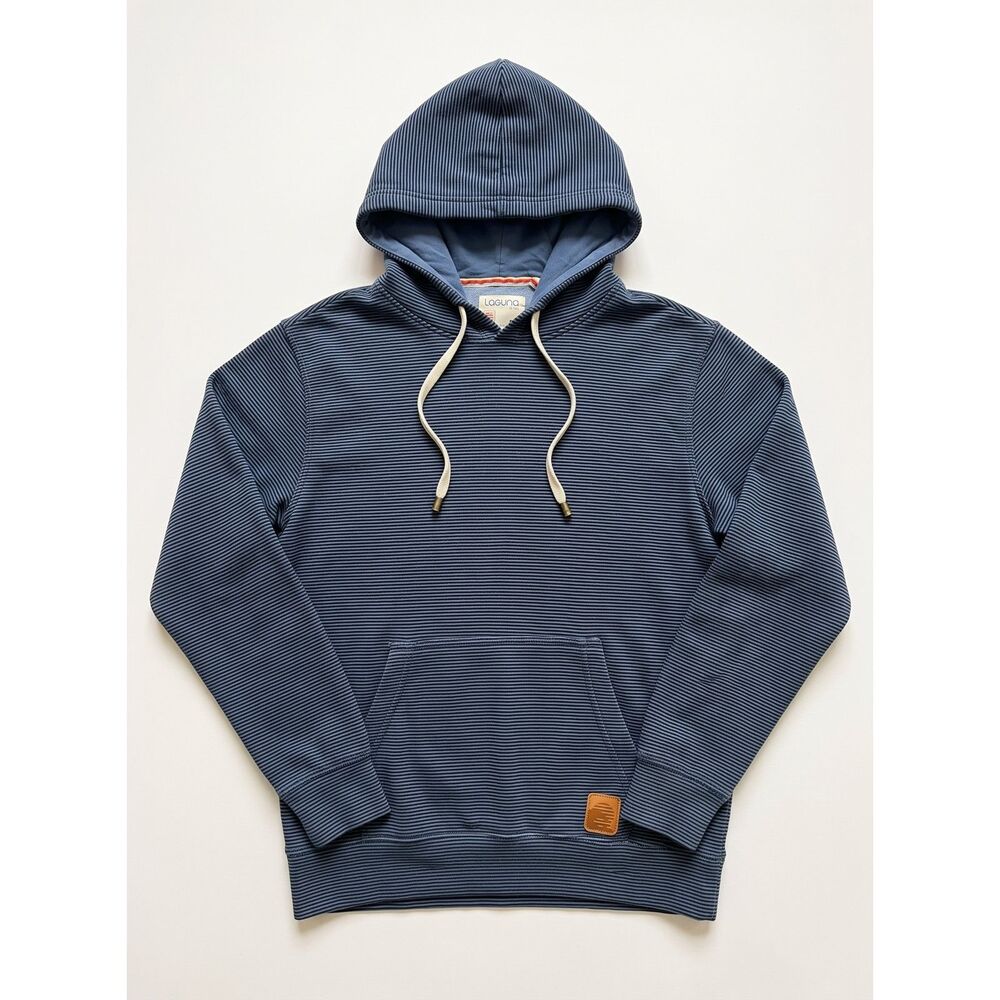 Laguna Est 1946 Striped Pullover Hoodie Men M Blue Black Surf Sweatshirt Patch